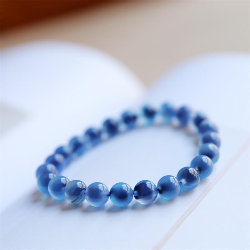 

Natural Sugar Agate Blue Crystal Bracelet Fresh and unique design with natural agate=Bracelet 8MM Blue Sugar Heart