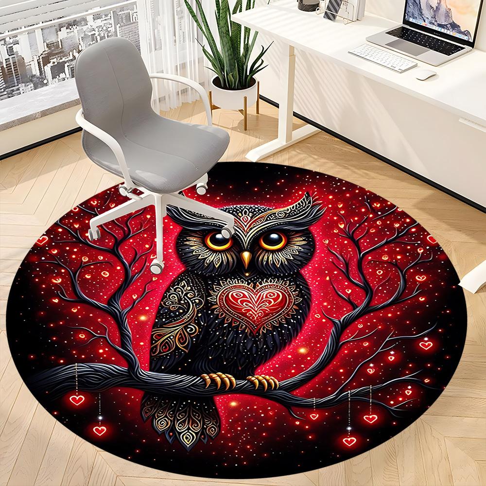 1pc Owl Heart Office Round Area Rug, Under Office Chairs Bedroom Living Room Home Decor, Room Deco