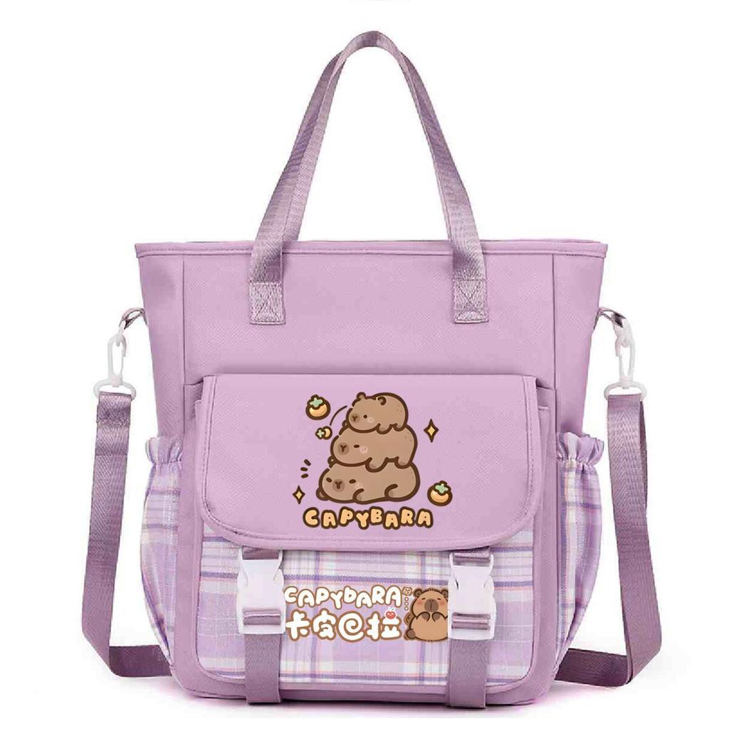 Crossbody bag, primary school, junior high school schoolbag, male and female students tutoring bag, cute kapibara large-capacity shoulder bag.