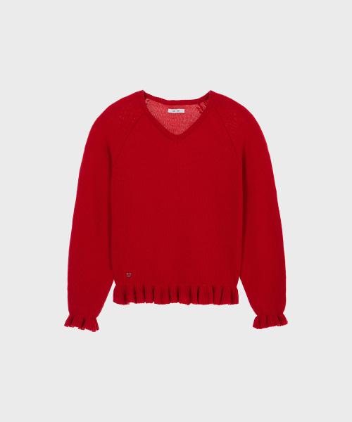 Alkialka V-Neck Frill Knit (Red)
