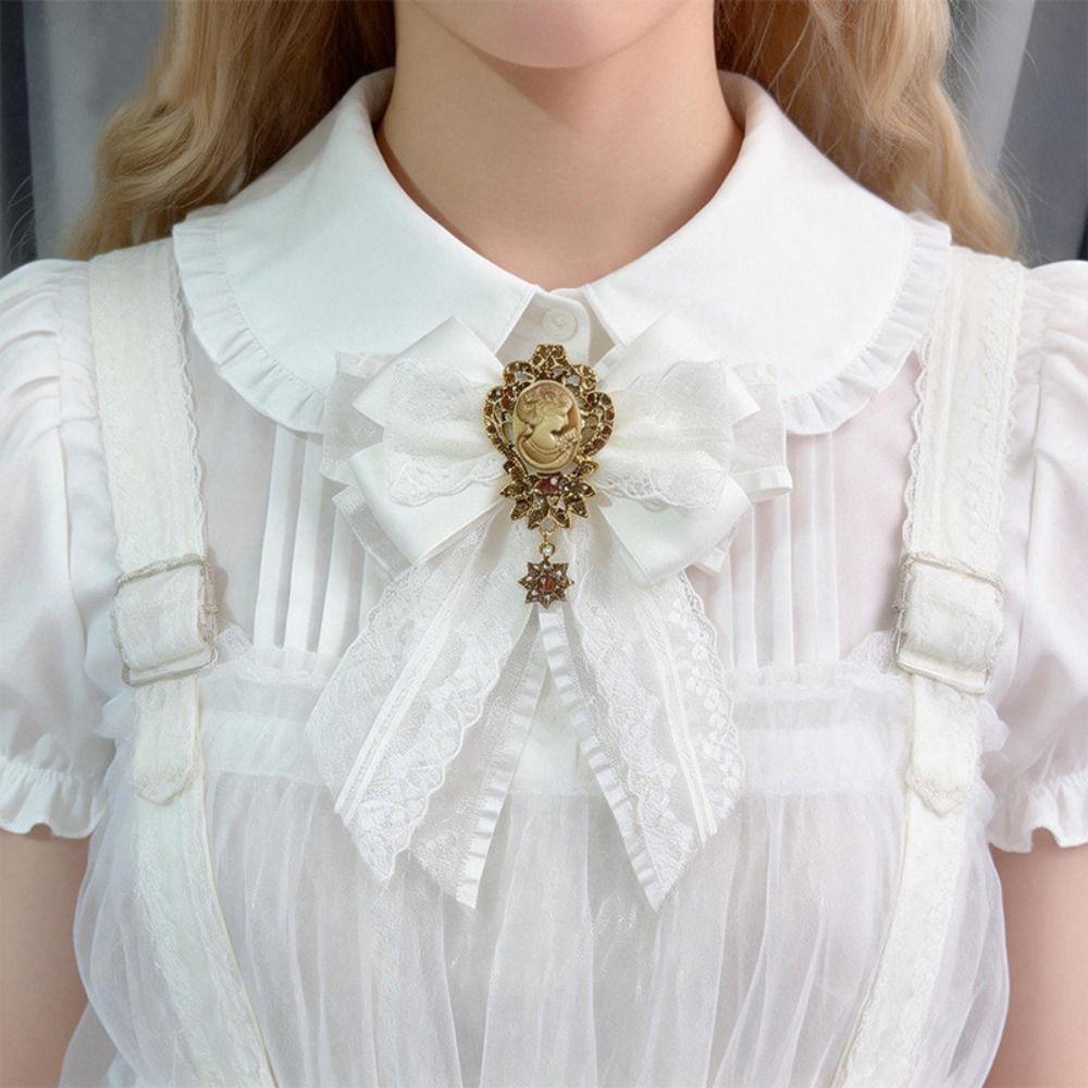 Solid Color Lace Ribbon Bow Tie Enchase Design Decoration Shirt Tie Vintage Lolita Necktie  Men