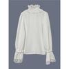 Camicia da Donna con Bordi in Pizzo, Bottoni, Maniche Lunghe, Scollo a V, Polsini Arricciati, Elegante Blusa Casual Top Primavera Estate