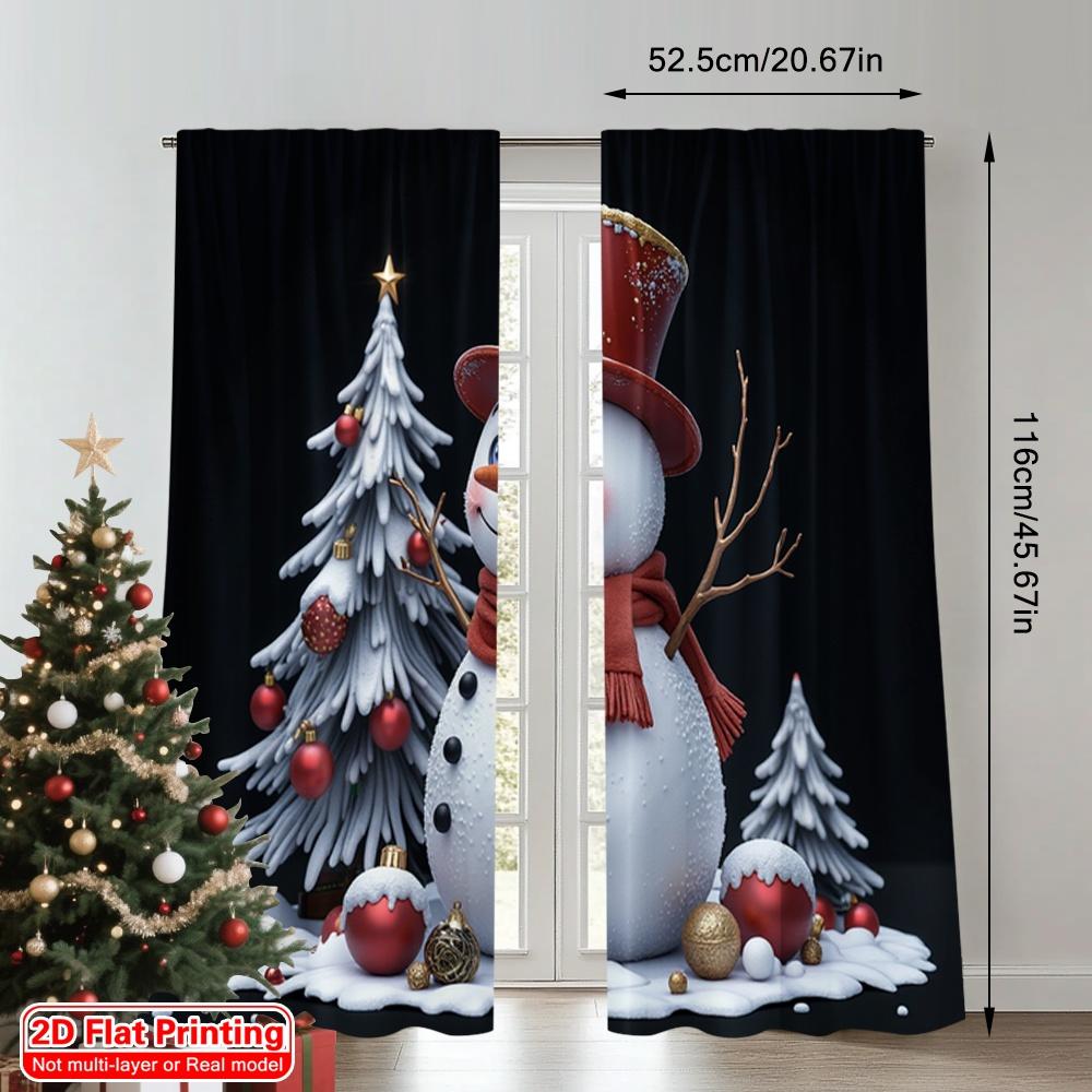 2pcs 2D flat printing Christmas Scene Curtain Happy Snowman Christmas Ornaments Fabric Without Electricity Family Party Use for