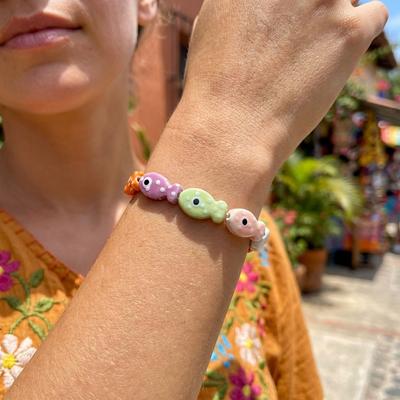 Colorful Bohemian Fish Ceramic Bracelet for Women Lucky Beaded Stretch Handmade Elastic Bracelet Unique Beach Jewelry Gift