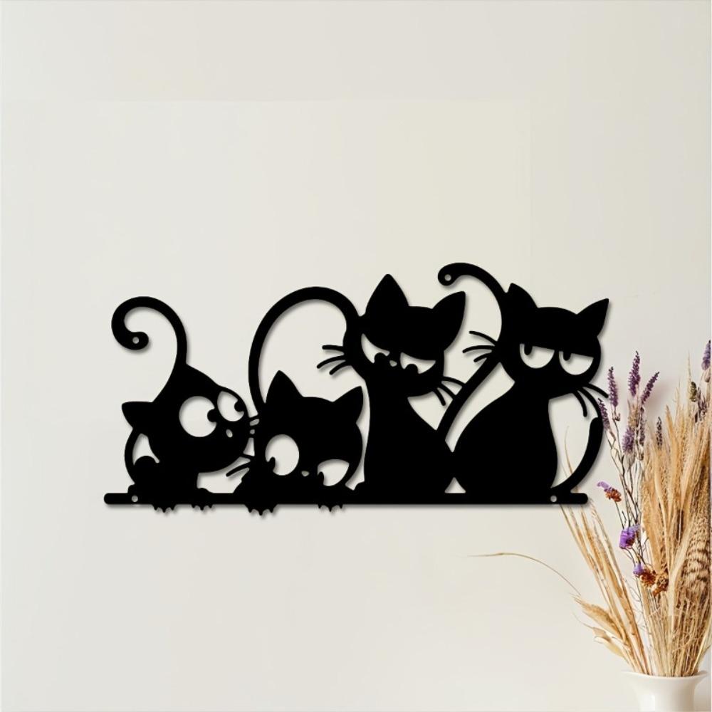 1pc Minimalist Black Cat Metal Wall Art Decor Modern Hanging for Living Room Bedroom Kitchen Garden Home