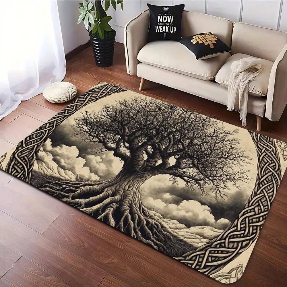 Tree of Life Print Area Rug Soft Flannel Washable Floor Mat for Living Room Bedroom Meditation Room Boho Themed Home Decor