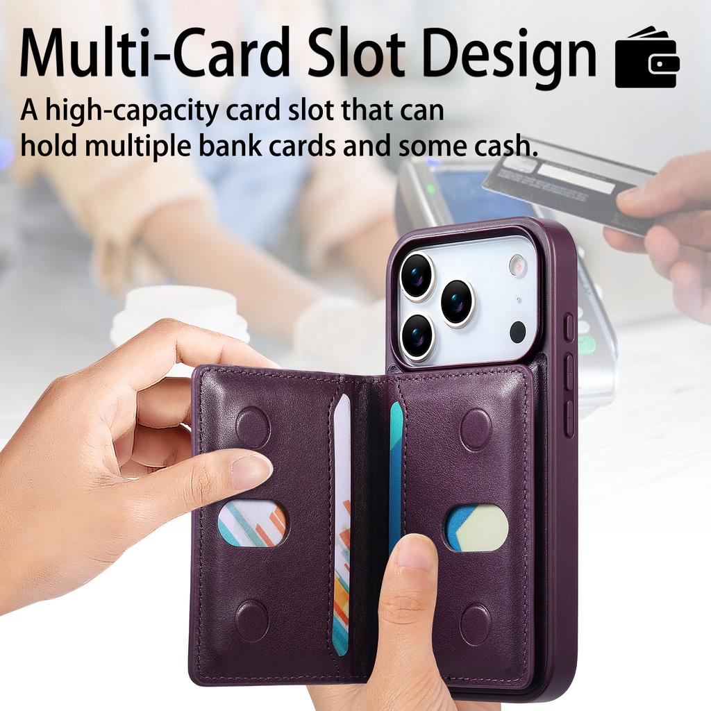 CASENEO For iPhone 17 Pro Max Detachable Magnetic Phone Case with Card Holder Kickstand TPU PU Leather PC Phone Cover Compatible with MagSafe