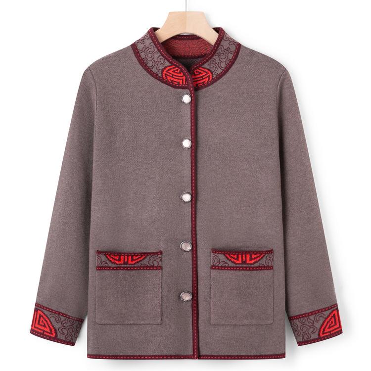 Grandma Autumn New Cardigan Sweater Jacket Middle-aged and Elderly Knitted Sweater Autumn Wear