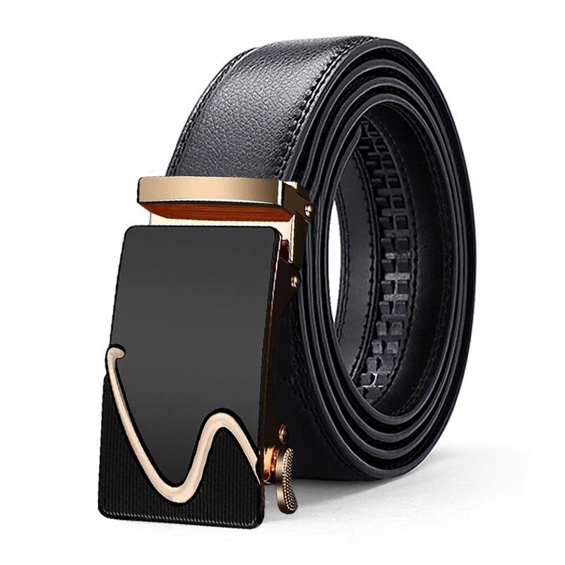 

Мужской ремень из кожи с автоматической пряжкой для брюк, деловой повседневный, универсальный ремень для людей среднего возраста и молодежи 110cm