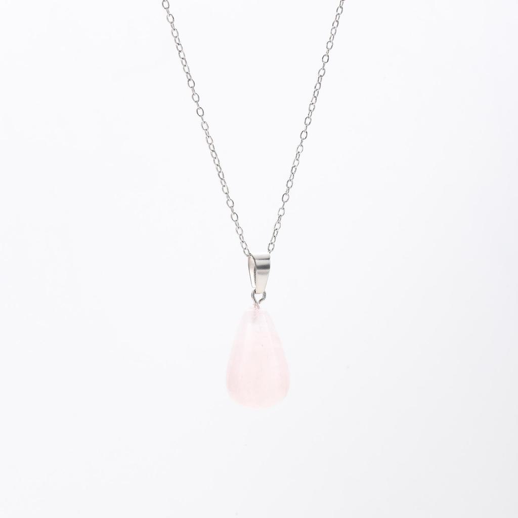 Silver Stainless Steel Healing Necklace with Multi-color Natural Stone Pendant and Extendable Clavicle Chain