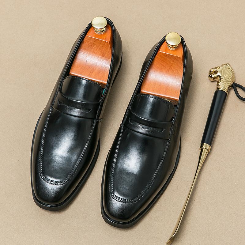 

Весенние мужские туфли из натуральной кожи с низким верхом, большого размера, с цветовой блокировкой, ленивые туфли-однопедальки, модные повседневные лоферы 38 чёрный
