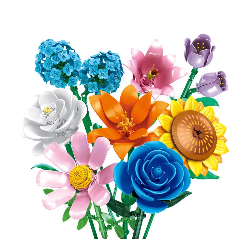 

Non-Toxic 8-In-1 Bouquet Building Blocks Toys Model Romantic Flower Bouquet Bricks Toy Set Desktop Ornament Valentine S Day Christmas Gift
