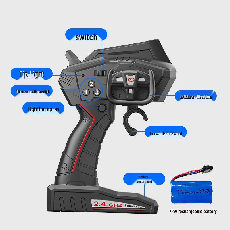 Mașină de teren de mare viteză cu telecomandă 2.4G cu spray Big Foot - Jucărie pentru copii