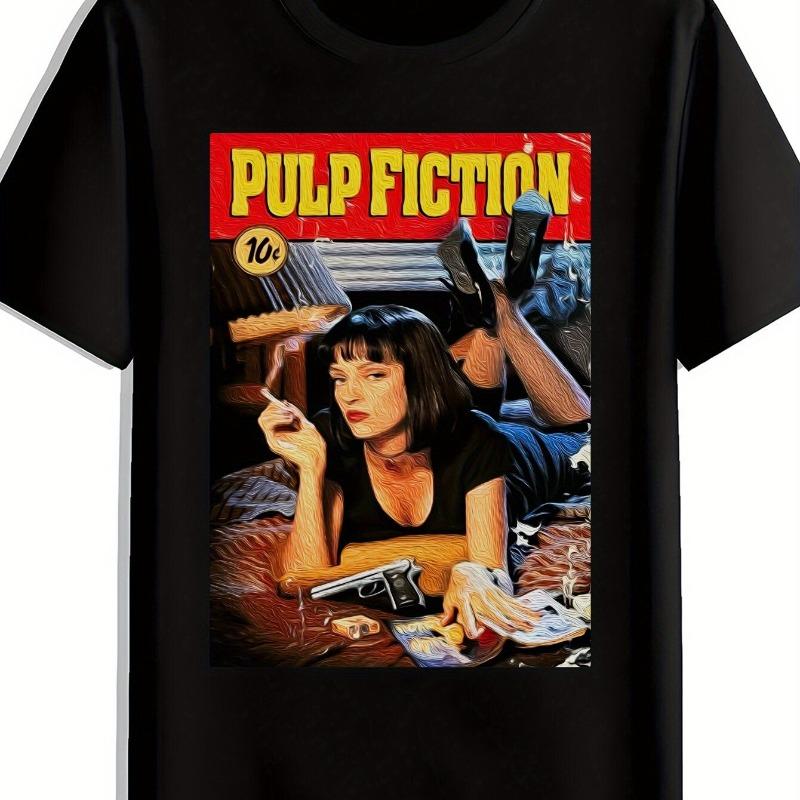 Unisexs Pulp Fiction Graphic Tshirt Black Casual Crew Neck Tee With Iconic Movie Design