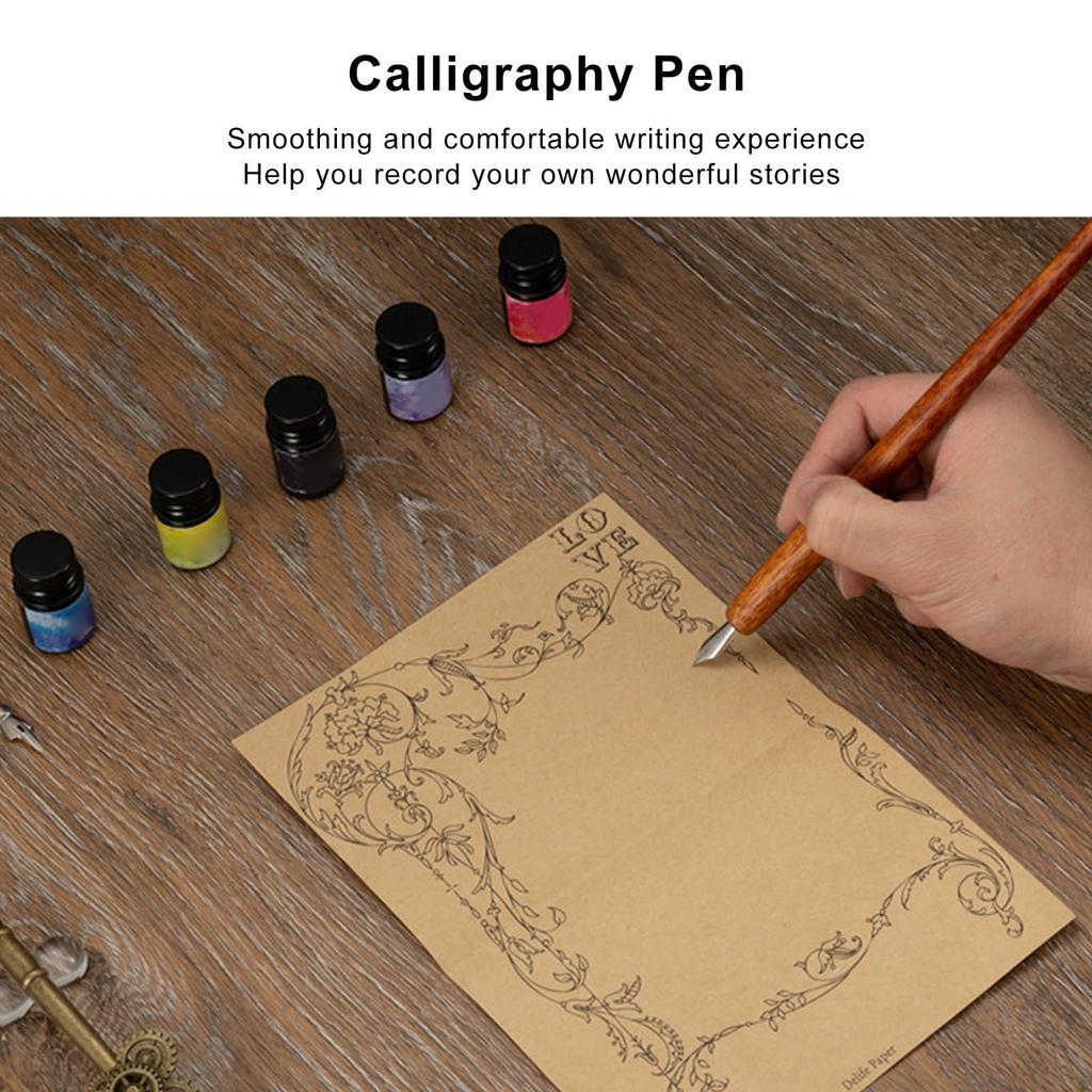 Quill Pen Set Retro Elegant Vintage   Stainless Steel Nib Wear Resistant Caligraphy Pen Kit