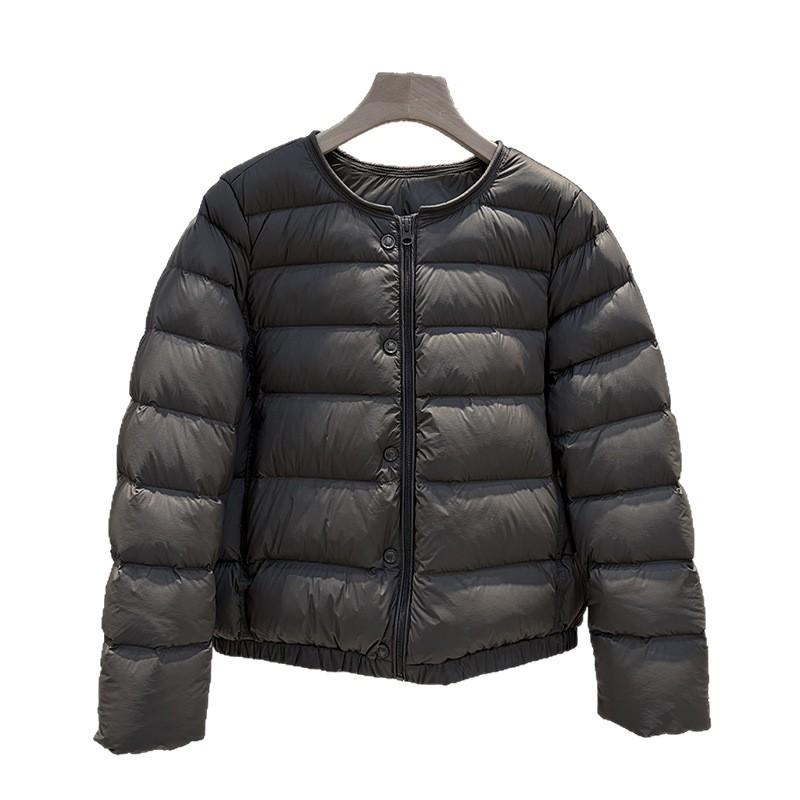 New round neck puff down jacket women's short simple casual warm white duck down ribs jacket