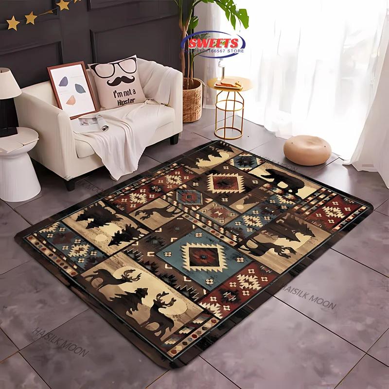 1PC Nordic Animal Bear Theme Print Carpet Living Room Bedroom Sofa Office Large Area Decoration Mat Children's Game Carpet