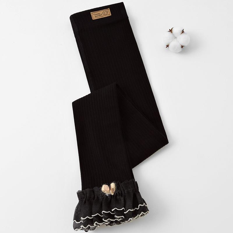 Girls Leggings Lace Bow-Knot Children's Pants Elastic Spring Autumn Soft Knitted Trousers For Teen Cotton Kids Tights Clothing