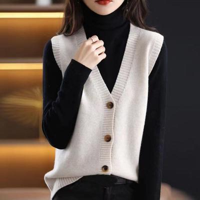 V-neck Knitted Vest Cardigan Women's Sleeveless Temperament Vest 2024 Early Spring New Sweater for Versatile Women's Outerwear