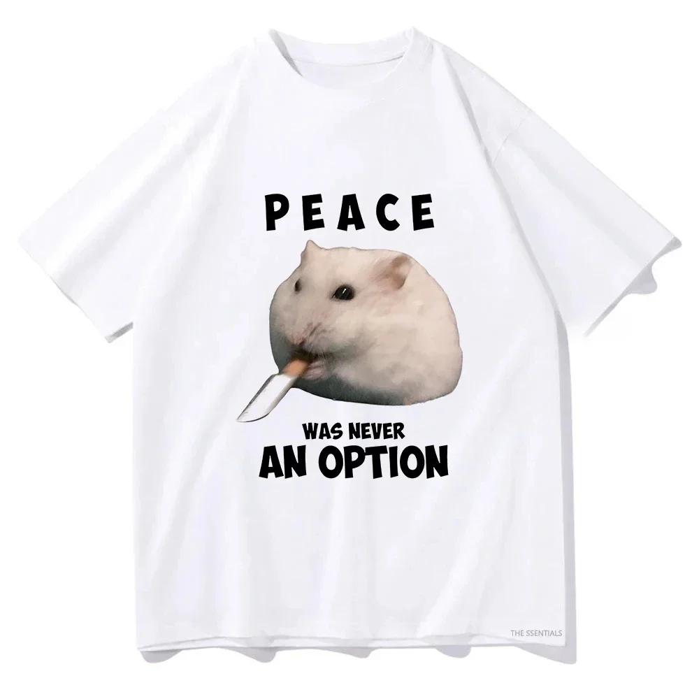 

ZX Tee Peace Was Never An Option Hamster Tee Shirts Women Clothing Harajuku Aesthetic Tshirt Streetwear Vintage Tops 4XL