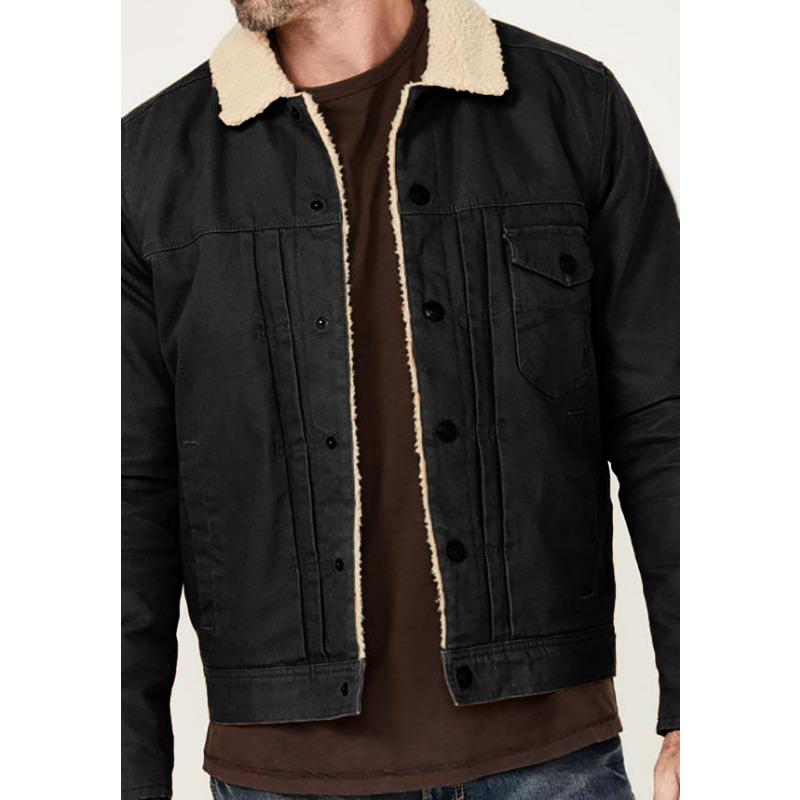 

Осенне-зимнее мужское пальто, плюшевая куртка с меховым воротником, однобортная повседневная куртка с множеством карманов XXL чёрный