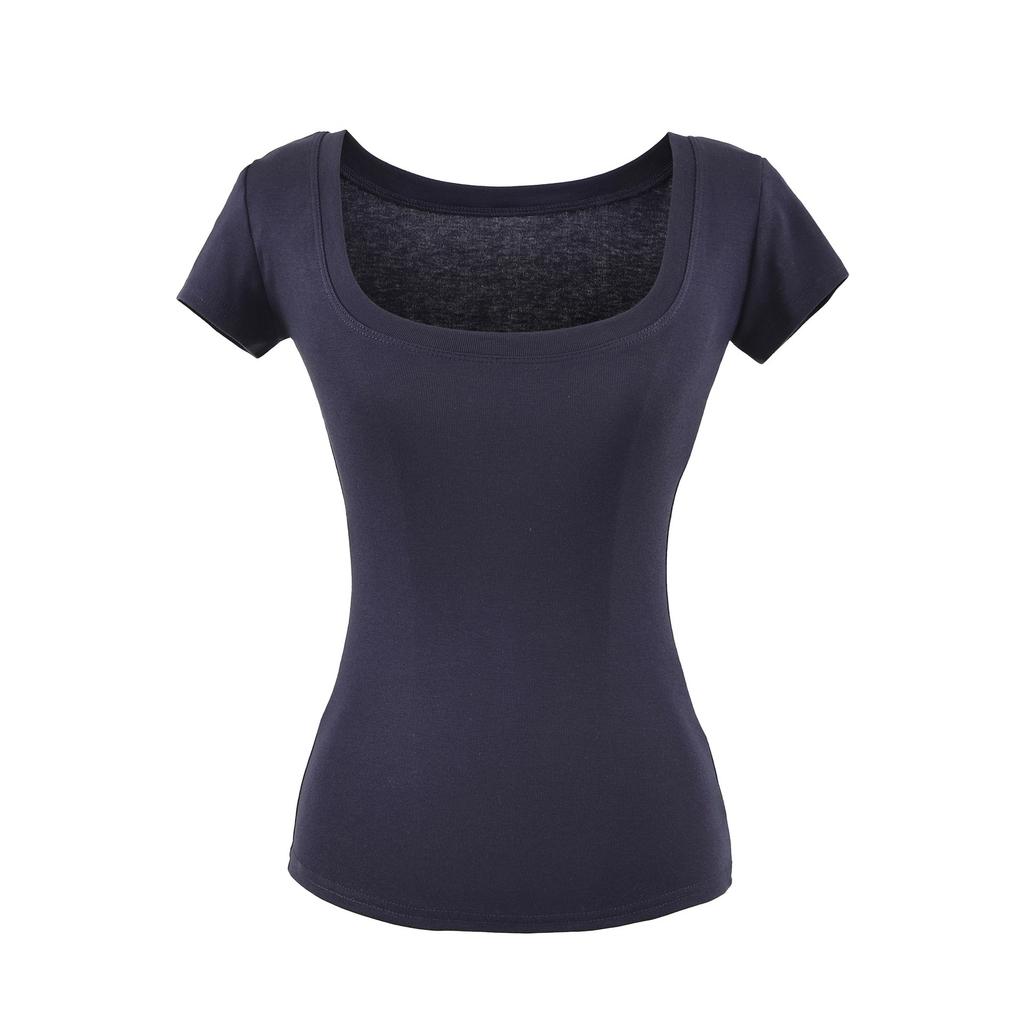 Square neck short-sleeved T-shirt women's summer new American Spice Girl style solid color sexy slim bottom top