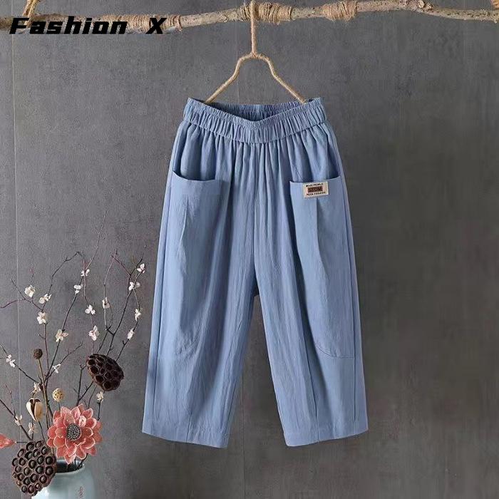 

Женские летние свободные льняные брюки-шаровары больших размеров с эластичной резинкой на талии Летние женские повседневные брюки 4XL синий