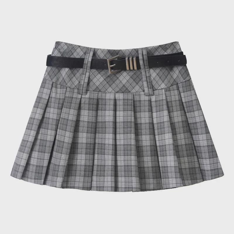 Women's American Retro Plaid High Waist Pleated Skirt - Early Autumn College Style, Anti-Exposure