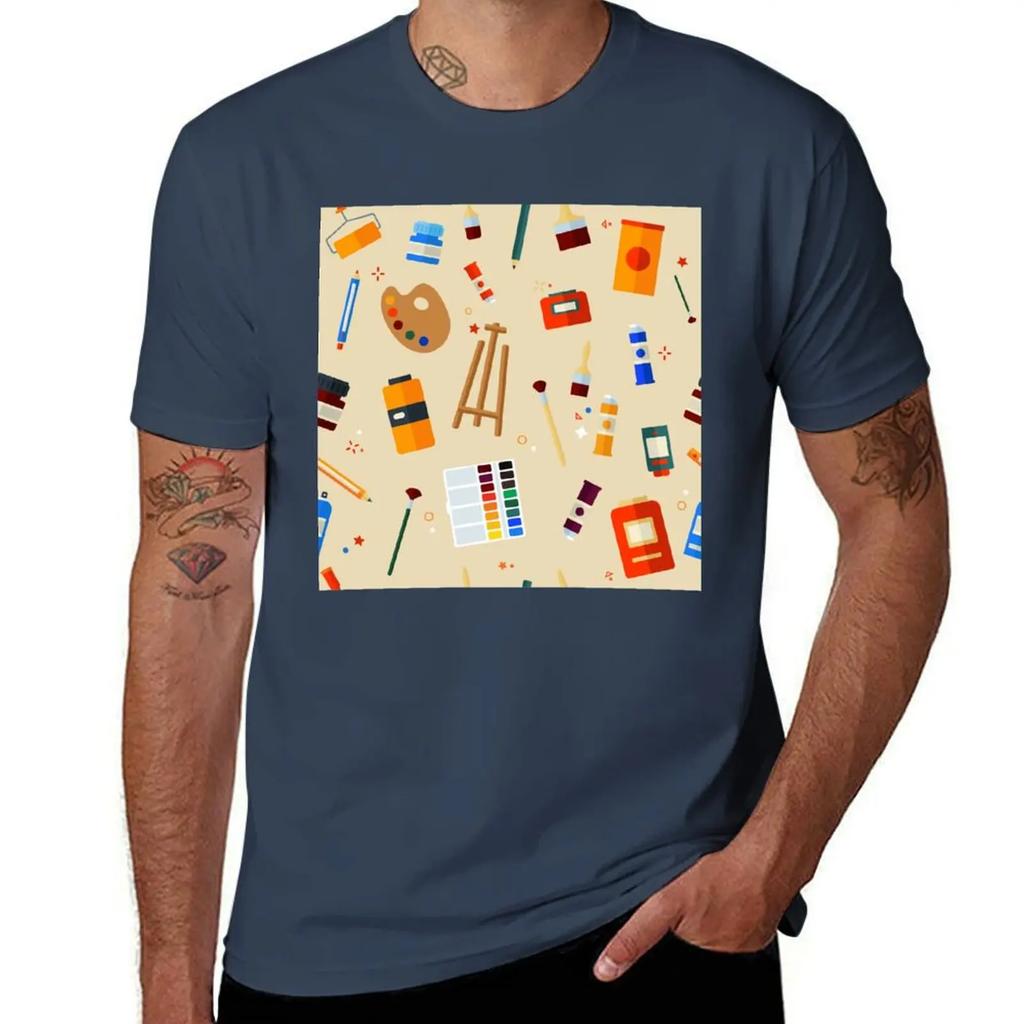 Tools and Materials for Creativity and Painting Seamless Pattern TShirt Cotton Graphic Tees Anime T Shirts for Men Cotton