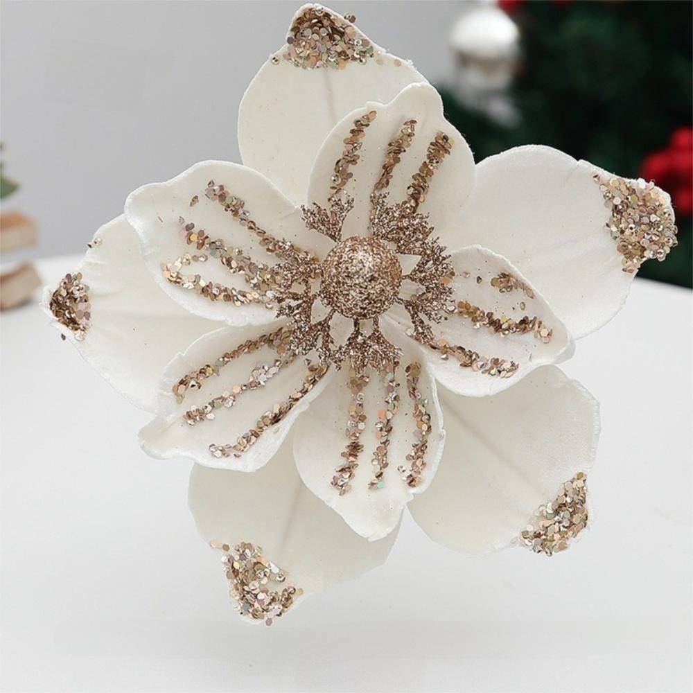 Sequin Artificial Poinsettia Glitter Flower 21cm 3D Simulation Magnolia  Wedding Party Decoration