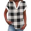 Women's Casual Fashion V-Neck Button Plaid Printed Short Sleeve Top