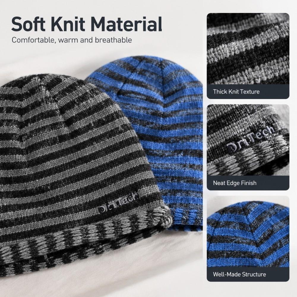 Soft Warm Striped Knit Beanie Cold Proof Slouchy Knitted Hat Autumn Winter Skullcap Men Women
