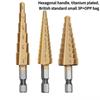 3PC Step Drill Bit Set - Metric & Imperial Sizes, Hex Shank Cone Cutter for Thin Metal & Plastic, 3 Sizes Titanium Coated