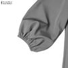 ZANZEA Womens Elegant High Neck Long Sleeve Loose Fit A Line Swing Pleated Maxi Dress