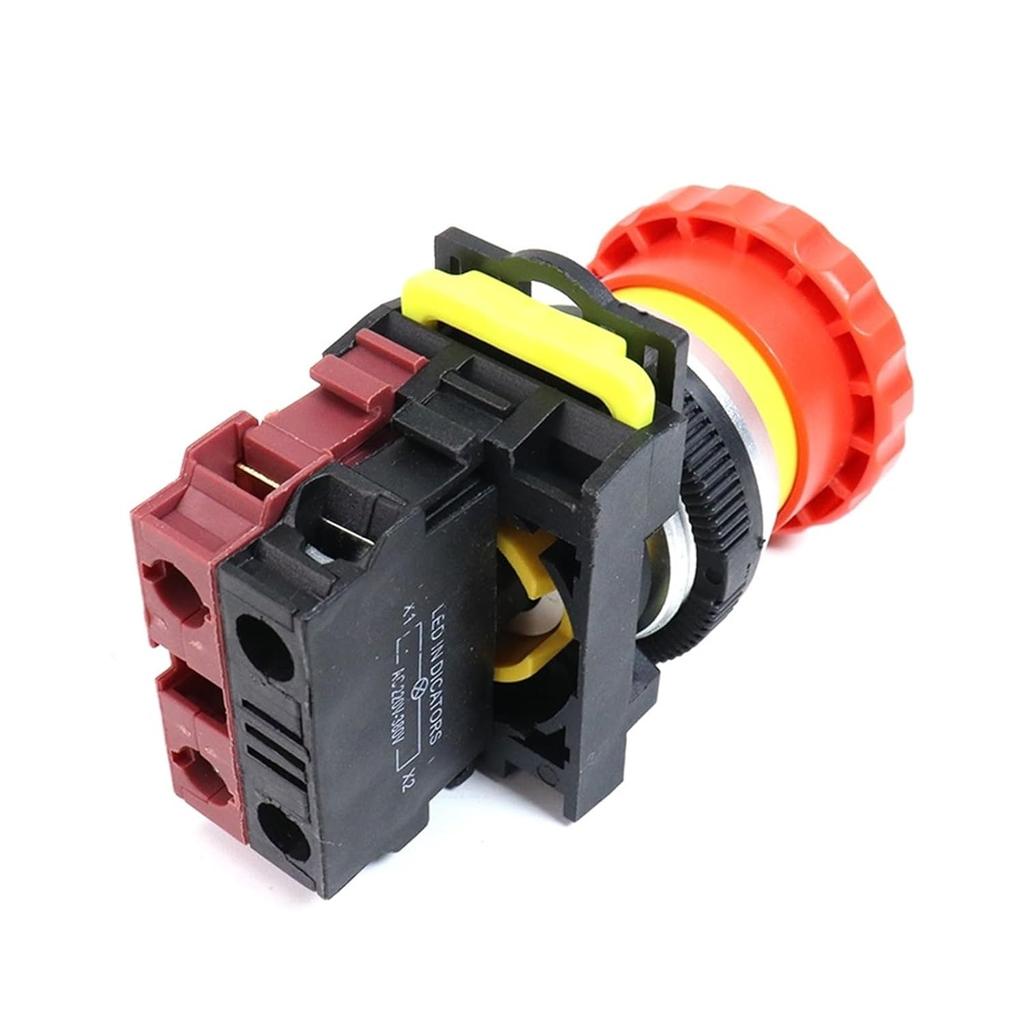 30mm LA36M Emergency Stop Push Button Switch Latching Self Locked Plastic Mushroom E-Stop Switch with Red LED Light 220v 12v 24v(Without