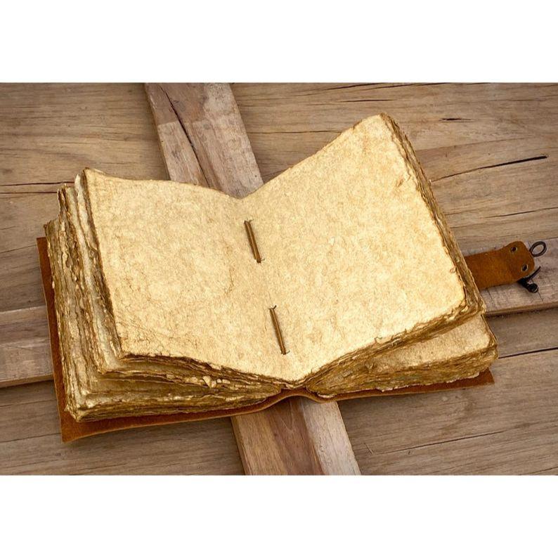 Handmade Vintage Leather Journal - Blank Spell Book of Shadows, Grimoire Journal, Travel Writing Notebook, Deckle Edge Paper Lock Closure