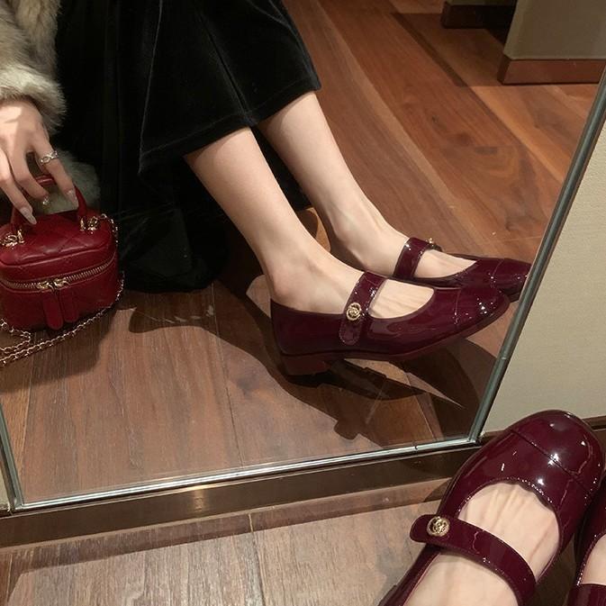 Cowhide Version~ French Small Gold Buckle Leather Platform Loafers Women's Spring Black Small Leather Shoes Mary Jane Single Shoes Ladyshoes