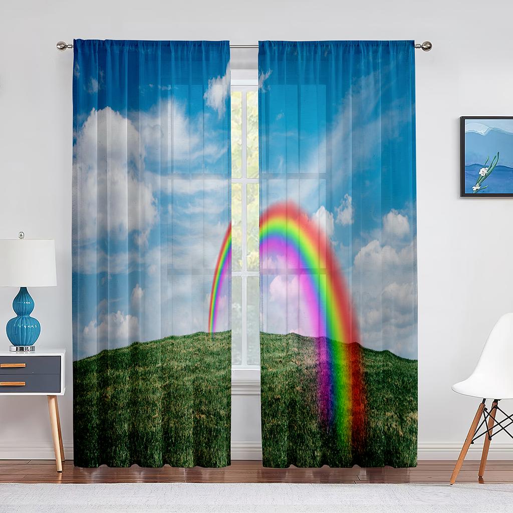 Regenbogen-Fantasie, allmähliche Veränderung, Kunst, Tüll in transparenten Vorhängen für Wohnzimmer, Schlafzimmer, Küche, Dekorbehandlung, Chiffon-Vorhang, Jalousie