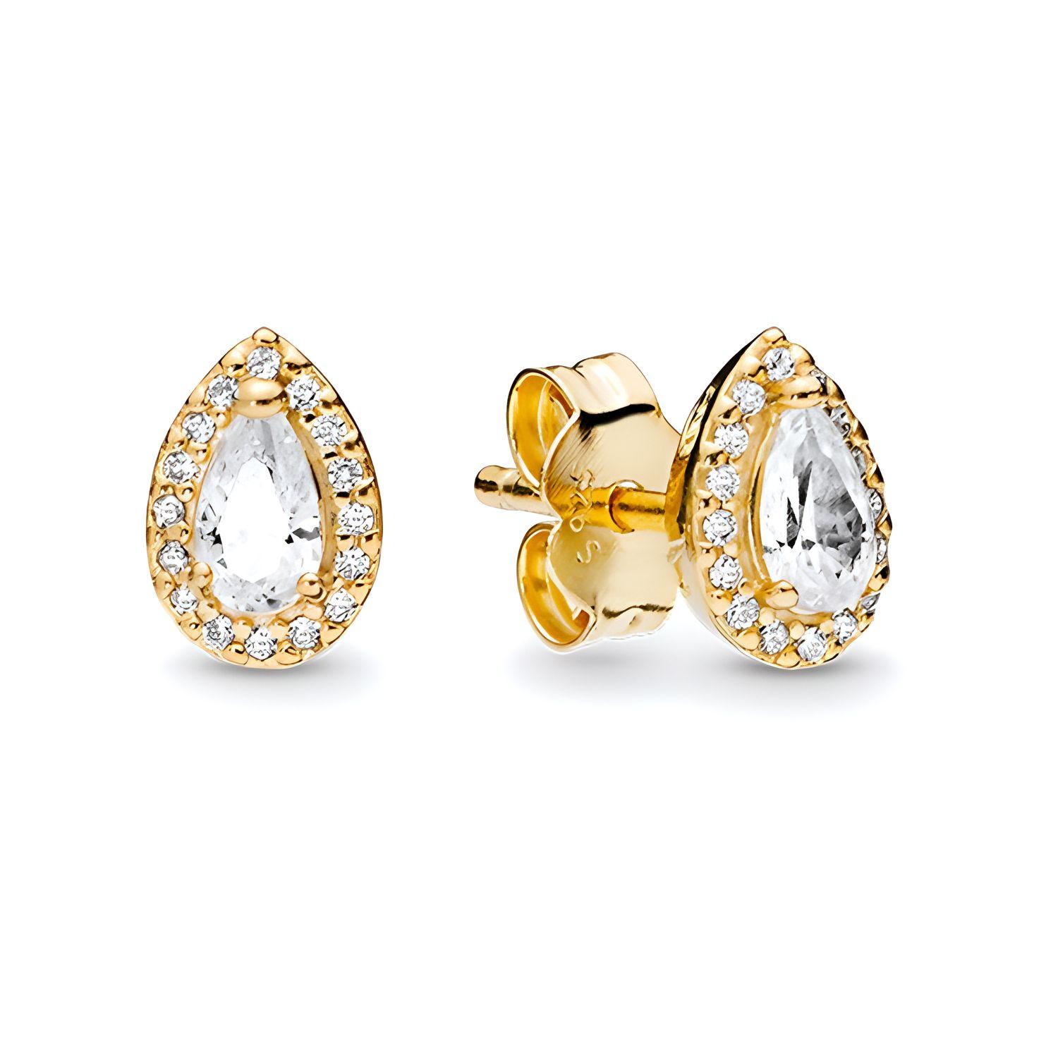 Pandora Water Drop Shaped Decorative Stud Earrings Women earrings Gold 266252CZ F,Gold