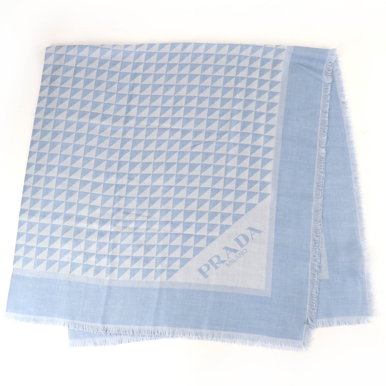 Excellent PRADA scarf Large stole with monogram triangle logo blue Women 2FS034 Used