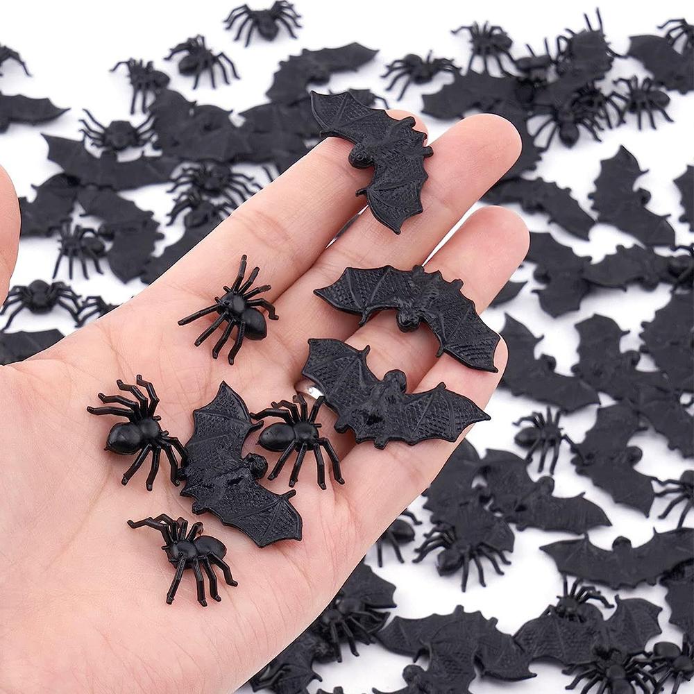 300Pcs Plastic Bats Spiders Halloween Mini Bats And Fake Spiders For Decorations