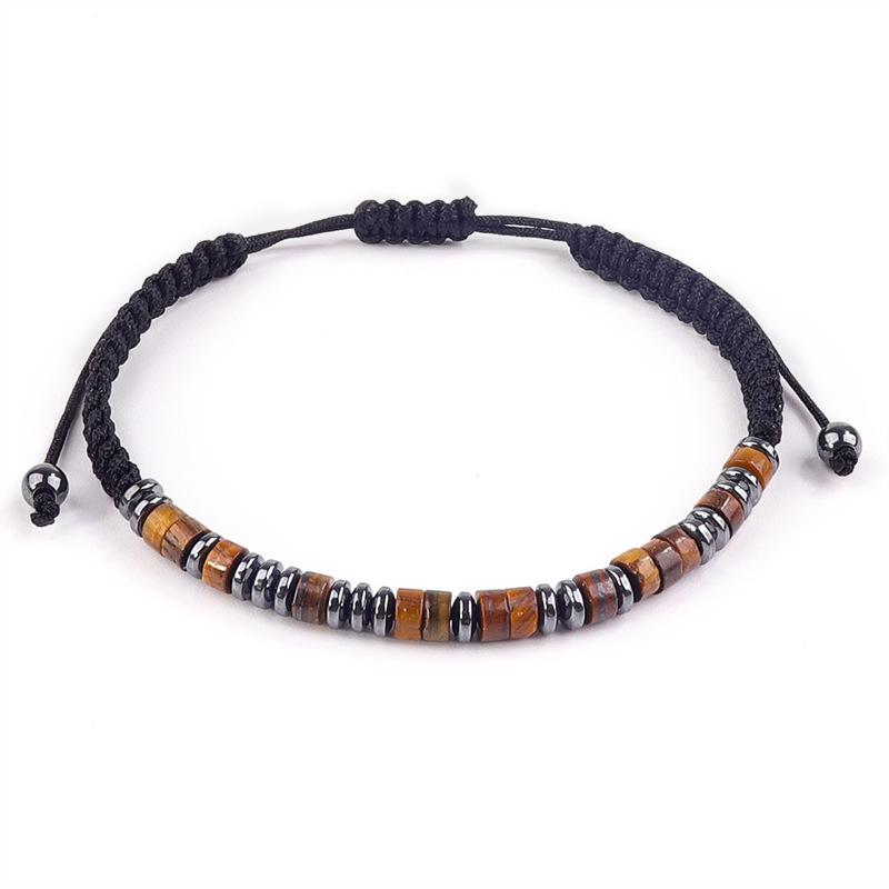 Tiger s Eye Morse Code Bracelet Unisex Black Iron Stone Separator Rope Weaving Obsidian Morse Code Bracelet