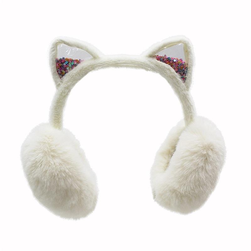 Suefunskry Winter Warm Earmuffs for Women Kids Girls Cute Cat Ear Muffs Foldable Fluffy Ear Warmers Headwear