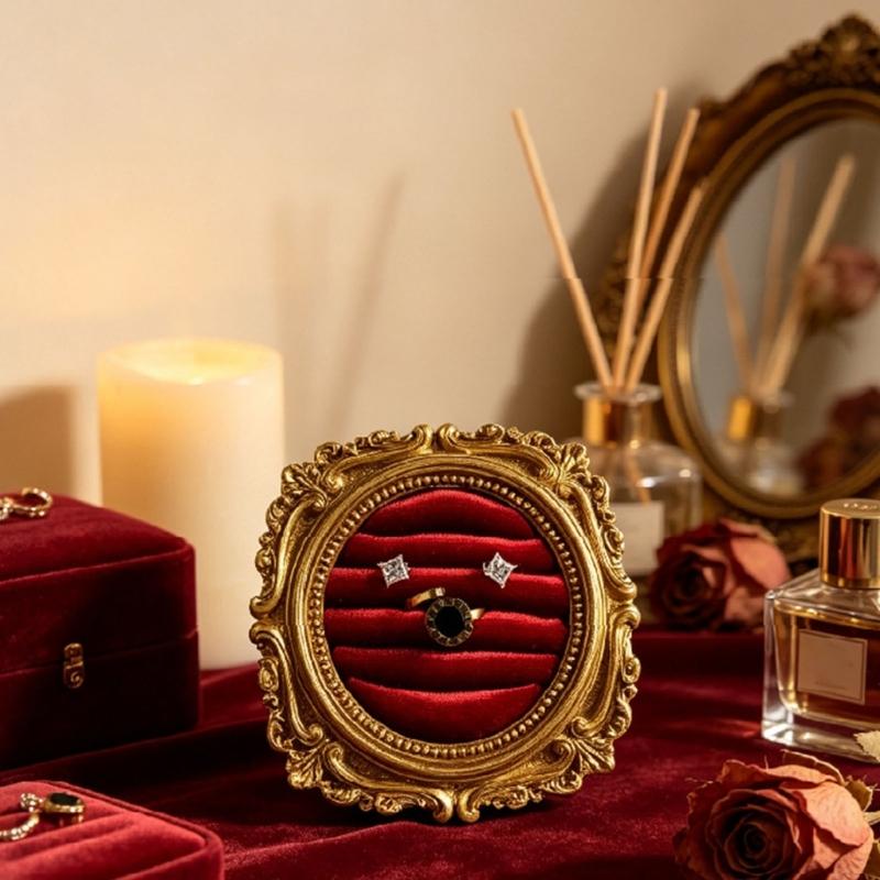 Ornate Ring Holder Display with a Round Padded Layout for Jewelry Counters, Livestreams, and Product Photography