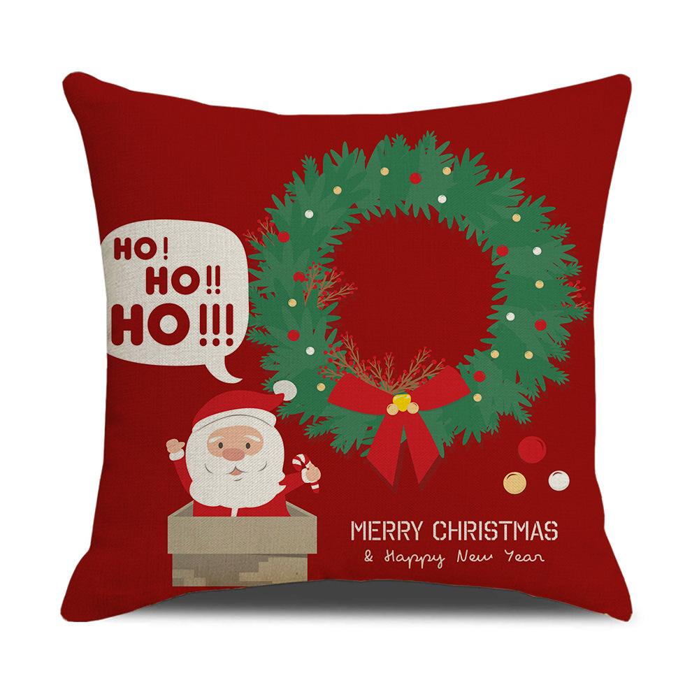 Christmas Pillow Cover Christmas Pillow Linen Cartoon Print Holiday Home Bed Cushion Cover