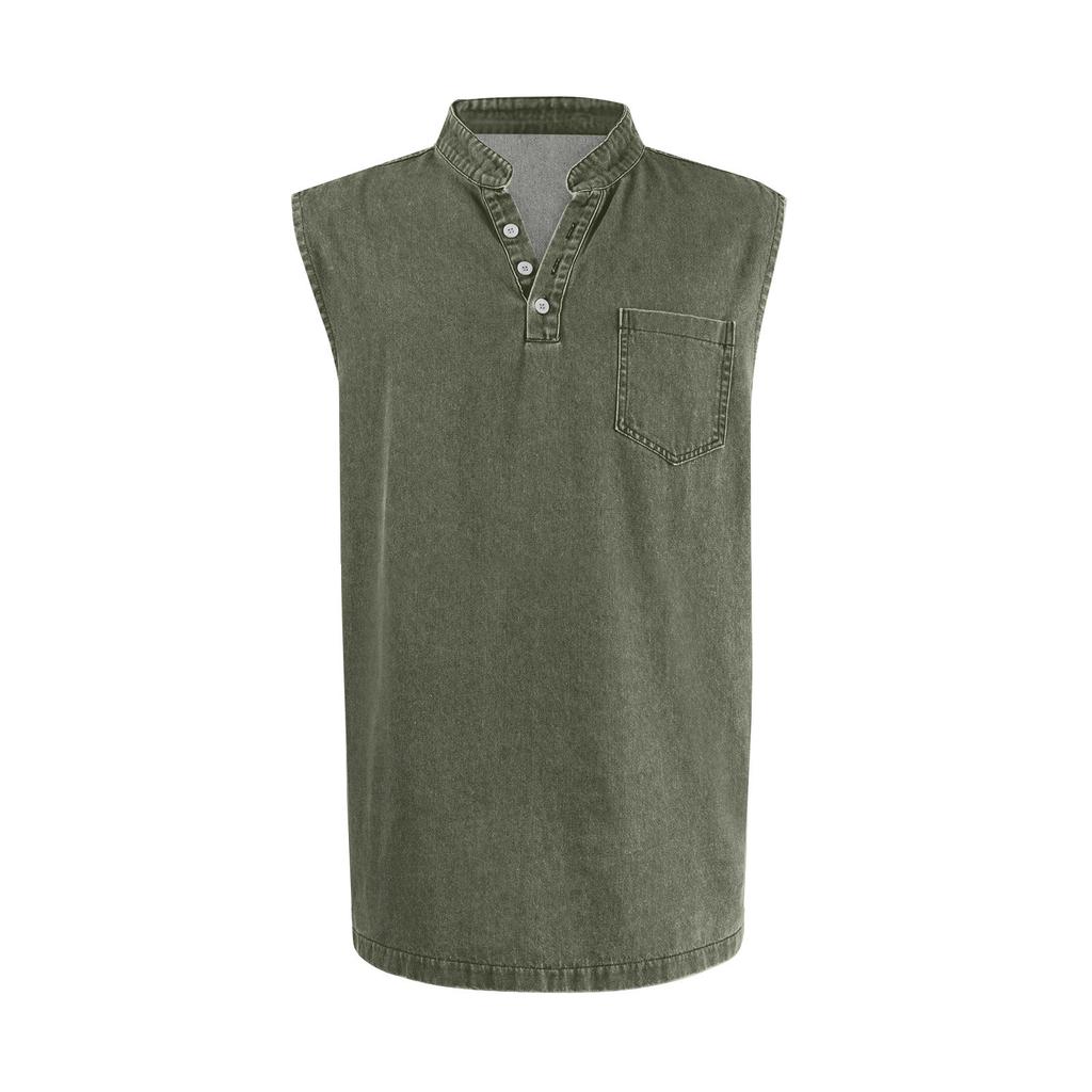 Men's Summer Solid Color Pocket Sports Buttons Vest Men's Sports Casual Vest