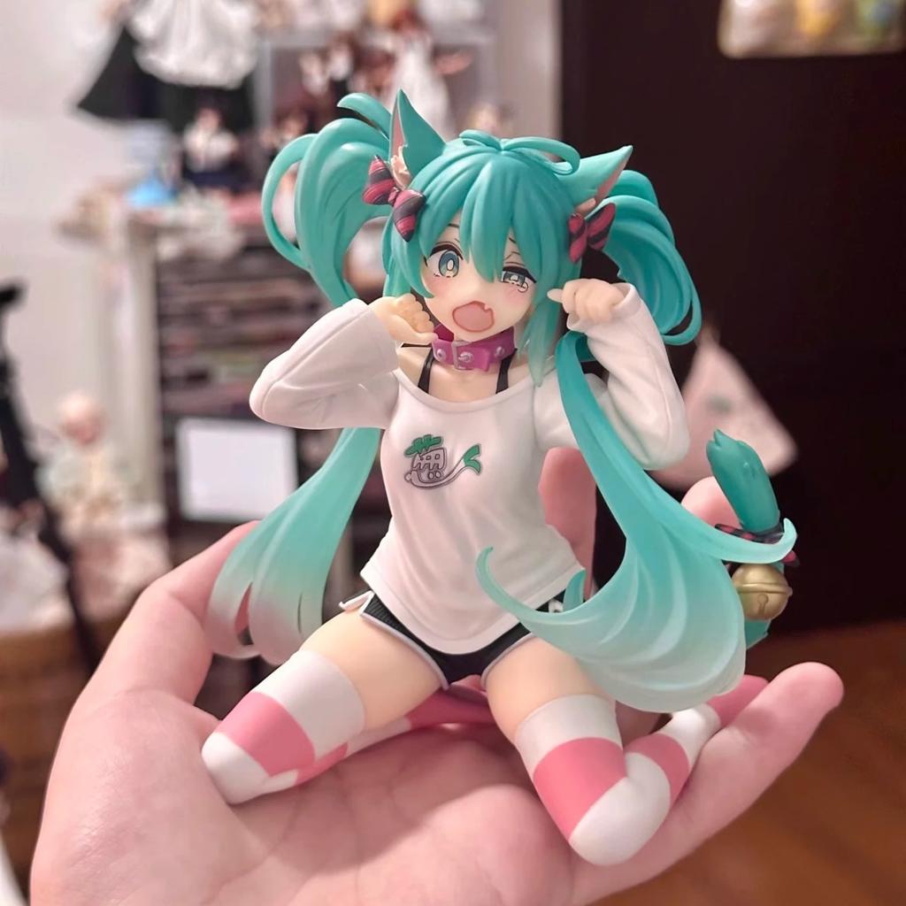 About 11Cm Miku Anime Figure Cat Ear Kneeling Posture Kawaii Girl Figurine Model Doll Collect Desktop Decor Toys Gift For Fans