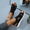 Summer Velcro fly-woven elastic cloth fish mouth sandals women's breathable large size hollow rhinestone sandals siz-3