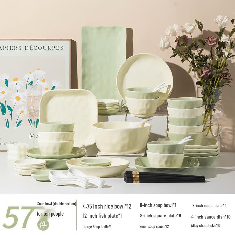 57-Piece Underglaze Ceramic Tableware Set
