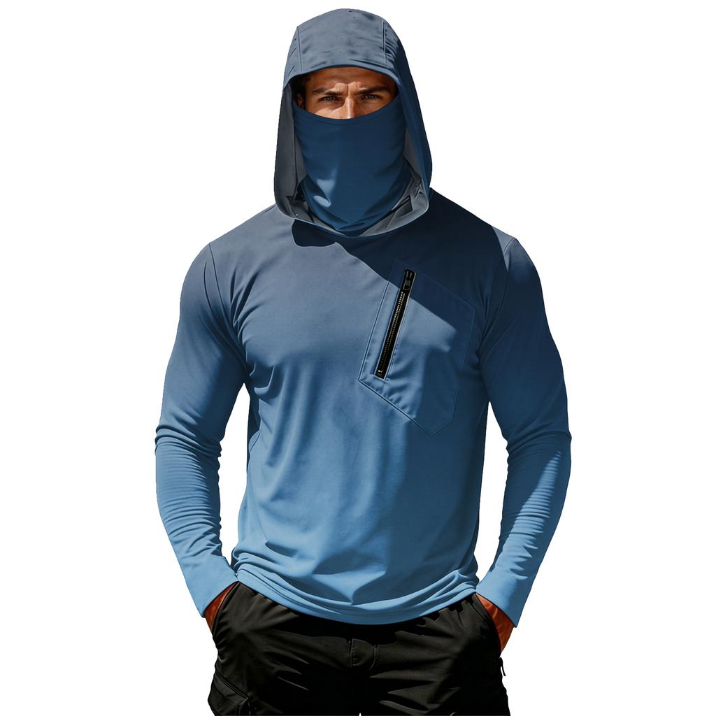 Camiseta Casual con Capucha de Manga Larga para Hombre con Protección Solar